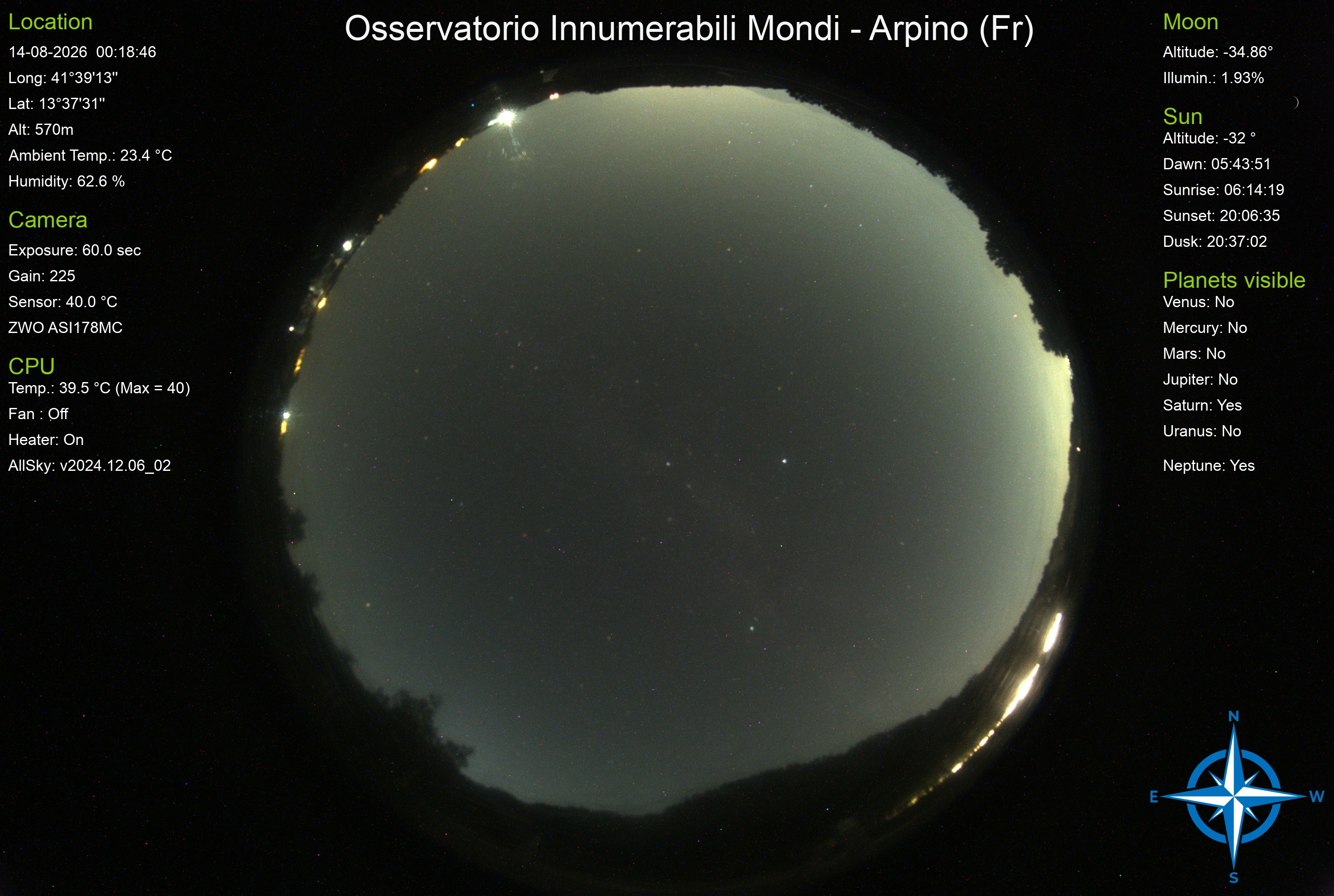 Ultima immagine AllSky - Osservatorio Innumerabili Mondi